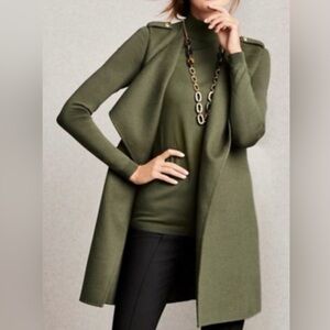 TALBOTS Olive Double Face Open Fly Away Long Vest Wool Blend Medium longline